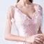 Modern / Fashion Candy Pink Evening Dresses  2018 A-Line / Princess V-Neck 1/2 Sleeves Appliques Flower Beading Court Train Ruffle Backless Formal Dresses