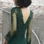 Illusion Vert Foncé Transparentes Robe De Soirée 2020 Trompette / Sirène Col v profond Manches Longues Appliques En Dentelle Perlage Longue Volants Dos Nu Robe De Ceremonie