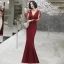 Illusion Vert Foncé Transparentes Robe De Soirée 2020 Trompette / Sirène Col v profond Manches Longues Appliques En Dentelle Perlage Longue Volants Dos Nu Robe De Ceremonie