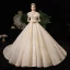 Meilleure Champagne Transparentes Robe De Mariée 2020 Princesse Col Haut Manches Courtes Dos Nu Glitter Tulle Appliques En Dentelle Perlage Royal Train Volants