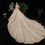 Meilleure Champagne Transparentes Robe De Mariée 2020 Princesse Col Haut Manches Courtes Dos Nu Glitter Tulle Appliques En Dentelle Perlage Royal Train Volants