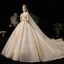 Meilleure Champagne Transparentes Robe De Mariée 2020 Princesse Col Haut Manches Courtes Dos Nu Glitter Tulle Appliques En Dentelle Perlage Royal Train Volants