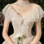 Meilleure Champagne Transparentes Robe De Mariée 2020 Princesse Col Haut Manches Courtes Dos Nu Glitter Tulle Appliques En Dentelle Perlage Royal Train Volants