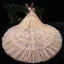 Luxury / Gorgeous Champagne Wedding Dresses 2020 Ball Gown Off-The-Shoulder Short Sleeve Backless Glitter Tulle Appliques Lace Beading Royal Train Cascading Ruffles