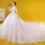 Luxury / Gorgeous Ivory Wedding Dresses 2020 Ball Gown See-through Deep V-Neck 3/4 Sleeve Appliques Lace Beading Cathedral Train Ruffle
