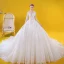 Luxury / Gorgeous Ivory Wedding Dresses 2020 Ball Gown See-through Deep V-Neck 3/4 Sleeve Appliques Lace Beading Cathedral Train Ruffle