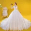 Luxury / Gorgeous Ivory Wedding Dresses 2020 Ball Gown See-through Deep V-Neck 3/4 Sleeve Appliques Lace Beading Cathedral Train Ruffle