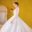 Luxury / Gorgeous Ivory Wedding Dresses 2020 Ball Gown See-through Deep V-Neck 3/4 Sleeve Appliques Lace Beading Cathedral Train Ruffle