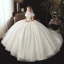 Vintage / Retro Ivory See-through Wedding Dresses 2020 Ball Gown High Neck Short Sleeve Backless Appliques Lace Beading Chapel Train Ruffle
