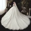 Romantique Ivoire Transparentes Robe De Mariée 2020 Robe Boule Encolure Dégagée 1/2 Manches Dos Nu Glitter Tulle Étoile Appliques En Dentelle Chapel Train Volants