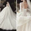Romantique Ivoire Transparentes Robe De Mariée 2020 Robe Boule Encolure Dégagée 1/2 Manches Dos Nu Glitter Tulle Étoile Appliques En Dentelle Chapel Train Volants
