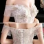 Schöne Champagner Durchsichtige Brautkleider / Hochzeitskleider 2020 Ballkleid Off Shoulder Kurze Ärmel Rückenfreies Perlenstickerei Quaste Applikationen Spitze Kathedrale Schleppe Rüschen