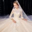 Vintage Muslimisches Champagner Brautkleider / Hochzeitskleider 2020 Ballkleid Stehkragen 3/4 Ärmel Durchbohrt Applikationen Spitze Kathedrale Schleppe Rüschen