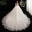 Chic / Belle Ivoire Robe De Mariée 2020 Robe Boule V-Cou Percé Manches Longues Dos Nu Appliques En Dentelle Cathedral Train Volants