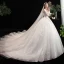 Chic / Belle Ivoire Robe De Mariée 2020 Robe Boule V-Cou Percé Manches Longues Dos Nu Appliques En Dentelle Cathedral Train Volants
