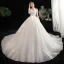 Chic / Belle Ivoire Robe De Mariée 2020 Robe Boule V-Cou Percé Manches Longues Dos Nu Appliques En Dentelle Cathedral Train Volants