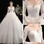 Chic / Belle Ivoire Robe De Mariée 2020 Robe Boule V-Cou Percé Manches Longues Dos Nu Appliques En Dentelle Cathedral Train Volants