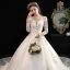 Chic / Belle Ivoire Transparentes Robe De Mariée 2020 Princesse Encolure Carrée 3/4 Manches Dos Nu Appliques En Dentelle Perlage Cathedral Train Volants