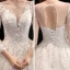 Chic / Belle Ivoire Transparentes Robe De Mariée 2020 Princesse Encolure Carrée 3/4 Manches Dos Nu Appliques En Dentelle Perlage Cathedral Train Volants