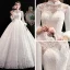 Vintage Prisvärd Elfenben Genomskinliga Bröllopsklänningar 2020 Prinsessa Hög Hals 3/4 ärm Halterneck Appliqués Spets Beading Chapel Train Ruffle