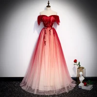 Hermoso Rojo Vestidos de noche 2020 A-Line / Princess Fuera Del Hombro Manga Corta Rebordear Largos Sin Espalda Vestidos Formales