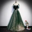 Chic / Beautiful Dark Green Suede Prom Dresses 2020 A-Line / Princess Spaghetti Straps Sleeveless Glitter Tulle Floor-Length / Long Ruffle Backless Formal Dresses
