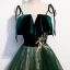 Chic / Beautiful Dark Green Suede Prom Dresses 2020 A-Line / Princess Spaghetti Straps Sleeveless Glitter Tulle Floor-Length / Long Ruffle Backless Formal Dresses