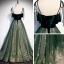 Chic / Beautiful Dark Green Suede Prom Dresses 2020 A-Line / Princess Spaghetti Straps Sleeveless Glitter Tulle Floor-Length / Long Ruffle Backless Formal Dresses