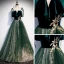 Chic / Beautiful Dark Green Suede Prom Dresses 2020 A-Line / Princess Spaghetti Straps Sleeveless Glitter Tulle Floor-Length / Long Ruffle Backless Formal Dresses