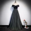 Mode Noire Robe De Soirée 2020 Princesse De l'épaule Manches Courtes Paillettes Perlage Train De Balayage Volants Dos Nu Robe De Ceremonie