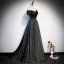 Mode Noire Robe De Soirée 2020 Princesse De l'épaule Manches Courtes Paillettes Perlage Train De Balayage Volants Dos Nu Robe De Ceremonie
