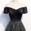 Mode Noire Robe De Soirée 2020 Princesse De l'épaule Manches Courtes Paillettes Perlage Train De Balayage Volants Dos Nu Robe De Ceremonie