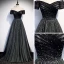 Mode Noire Robe De Soirée 2020 Princesse De l'épaule Manches Courtes Paillettes Perlage Train De Balayage Volants Dos Nu Robe De Ceremonie