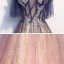 Best Navy Blue Gradient-Color Candy Pink See-through Evening Dresses  2020 A-Line / Princess Spaghetti Straps Short Sleeve Glitter Tulle Beading Floor-Length / Long Ruffle Backless Formal Dresses