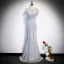 Best Silver See-through Evening Dresses  2020 Trumpet / Mermaid Scoop Neck Short Sleeve Appliques Lace Beading Floor-Length / Long Backless Formal Dresses