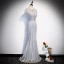 Best Silver See-through Evening Dresses  2020 Trumpet / Mermaid Scoop Neck Short Sleeve Appliques Lace Beading Floor-Length / Long Backless Formal Dresses
