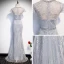 Best Silver See-through Evening Dresses  2020 Trumpet / Mermaid Scoop Neck Short Sleeve Appliques Lace Beading Floor-Length / Long Backless Formal Dresses