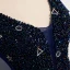Best Navy Blue Evening Dresses  2020 A-Line / Princess V-Neck Short Sleeve Beading Glitter Tulle Floor-Length / Long Ruffle Backless Formal Dresses