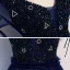 Best Navy Blue Evening Dresses  2020 A-Line / Princess V-Neck Short Sleeve Beading Glitter Tulle Floor-Length / Long Ruffle Backless Formal Dresses