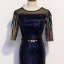 Sparkly Royal Blue Gradient-Color Gold Sequins Evening Dresses  2020 Trumpet / Mermaid See-through Scoop Neck 1/2 Sleeves Rhinestone Sash Floor-Length / Long Formal Dresses