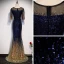 Sparkly Royal Blue Gradient-Color Gold Sequins Evening Dresses  2020 Trumpet / Mermaid See-through Scoop Neck 1/2 Sleeves Rhinestone Sash Floor-Length / Long Formal Dresses