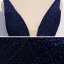 Elegante Marineblau Abendkleider 2020 A Linie Tiefer V-Ausschnitt Ärmellos Glanz Polyester Sweep / Pinsel Zug Rückenfreies Festliche Kleider
