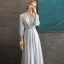 Elegante Grau Chiffon Abendkleider 2020 A Linie V-Ausschnitt Geschwollenes 3/4 Ärmel Perlenstickerei Stoffgürtel Lange Rüschen Rückenfreies Festliche Kleider