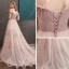 Haut de Gamme Perle Rose Robe De Soirée 2020 Princesse De l'épaule Manches Courtes Appliques En Dentelle Perlage Train De Balayage Volants Dos Nu Robe De Ceremonie