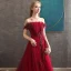 Eleganckie Burgund Sukienki Wieczorowe 2020 Princessa Przy Ramieniu Kótkie Rękawy Aplikacje Z Koronki Frezowanie Trenem Sweep Wzburzyć Bez Pleców Sukienki Wizytowe