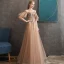 Chic / Belle Doré Robe De Soirée 2020 Princesse Perlage Bretelles Spaghetti Manches Courtes Appliques En Dentelle Longue Volants Dos Nu Robe De Ceremonie