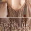 Chic / Belle Doré Robe De Soirée 2020 Princesse Perlage Bretelles Spaghetti Manches Courtes Appliques En Dentelle Longue Volants Dos Nu Robe De Ceremonie