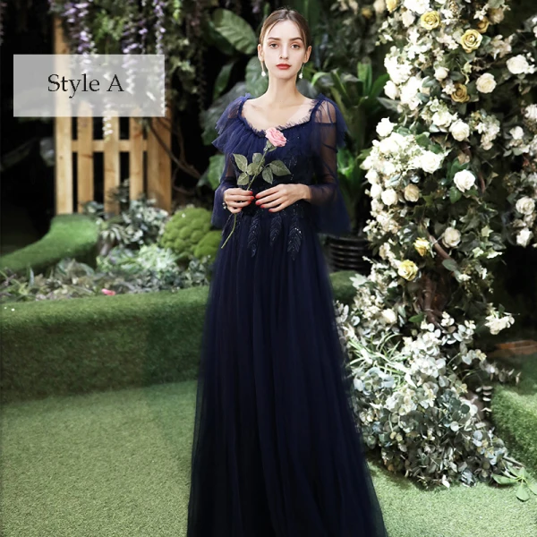 Affordable Navy Blue Bridesmaid Dresses 2020 A-Line / Princess Appliques Lace Sequins Floor-Length / Long Ruffle Wedding Party Dresses