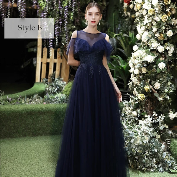 Affordable Navy Blue Bridesmaid Dresses 2020 A-Line / Princess Appliques Lace Sequins Floor-Length / Long Ruffle Wedding Party Dresses