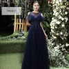Erschwinglich Marineblau Brautjungfernkleider 2020 A Linie Applikationen Spitze Pailletten Lange Rüschen Kleider Für Hochzeit